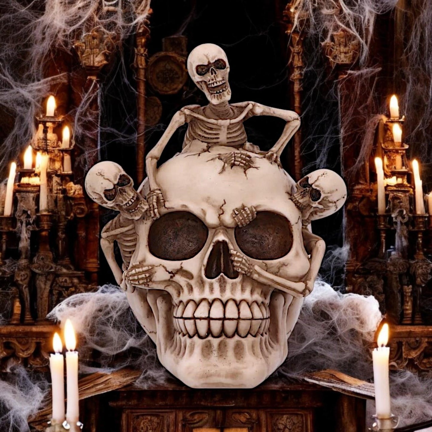 Skeleton Emerging from Skull Ornament Gothic Horror Home Décor Halloween Statue