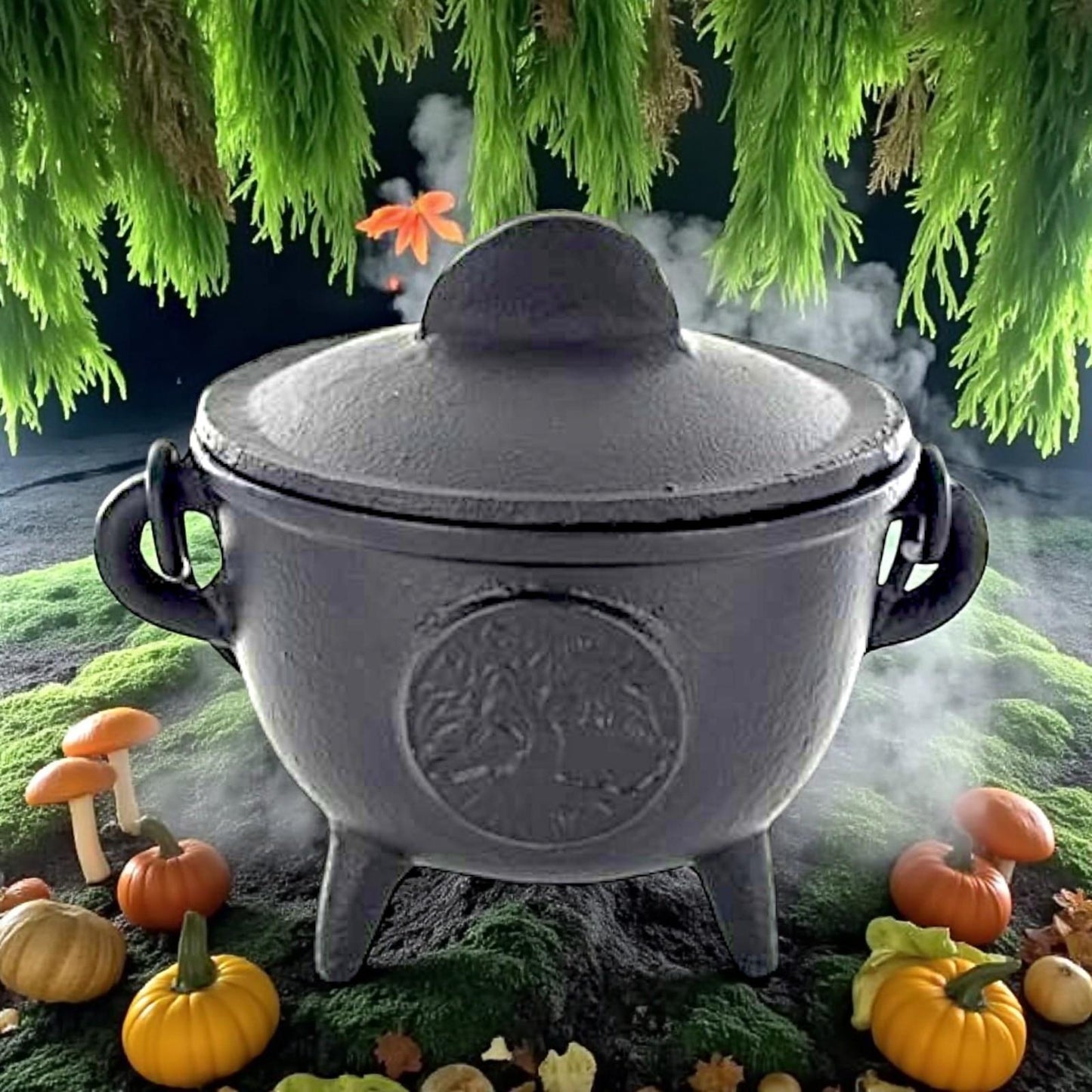Cast Iron Tree of Life Cauldron Wiccan Altar Tool Pagan Witchcraft Ritual Burner