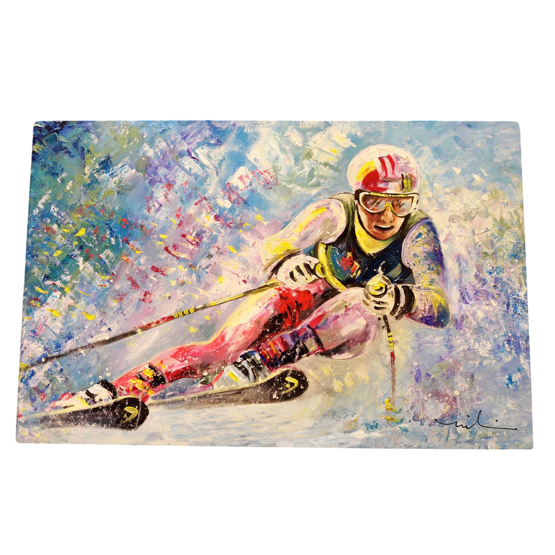 DOWNHILL SKI Ceramic Art Tile - Miki De Goodaboom - Winter Sports Decor, Skiing Wall Art, Vibrant Ceramic Tile 30x20cm-Osiris Craftworks