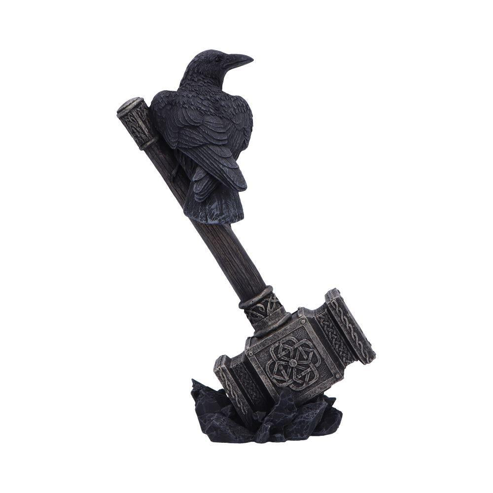 Thor's Hammer with Raven Viking Figurine Norse Mythology Valhalla Statue 23cm