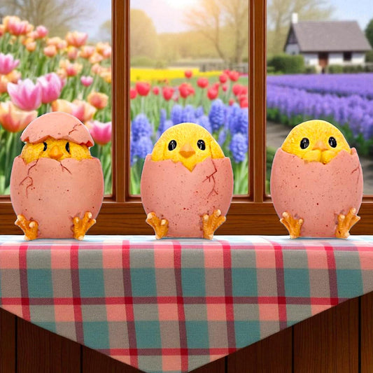 Adorable Spring Chick Set Three Wise Chickens Figurines Easter Novelty Gift Boxed