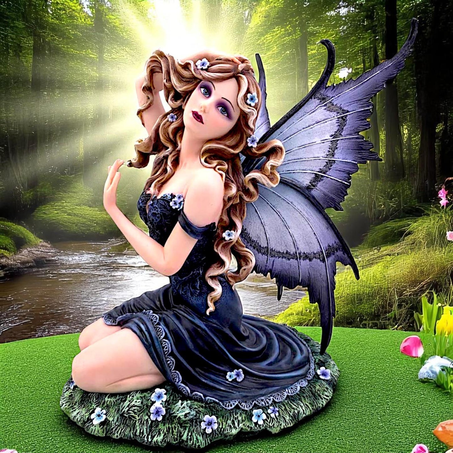 Enchanted Kneeling Fairy Figurine Butterfly Wings Enchanted Gothic Fantasy Decor
