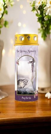 In Loving Memory Prayer Candle with Windproof Cap - Memorial Tribute Candle - Height 16.5 cm