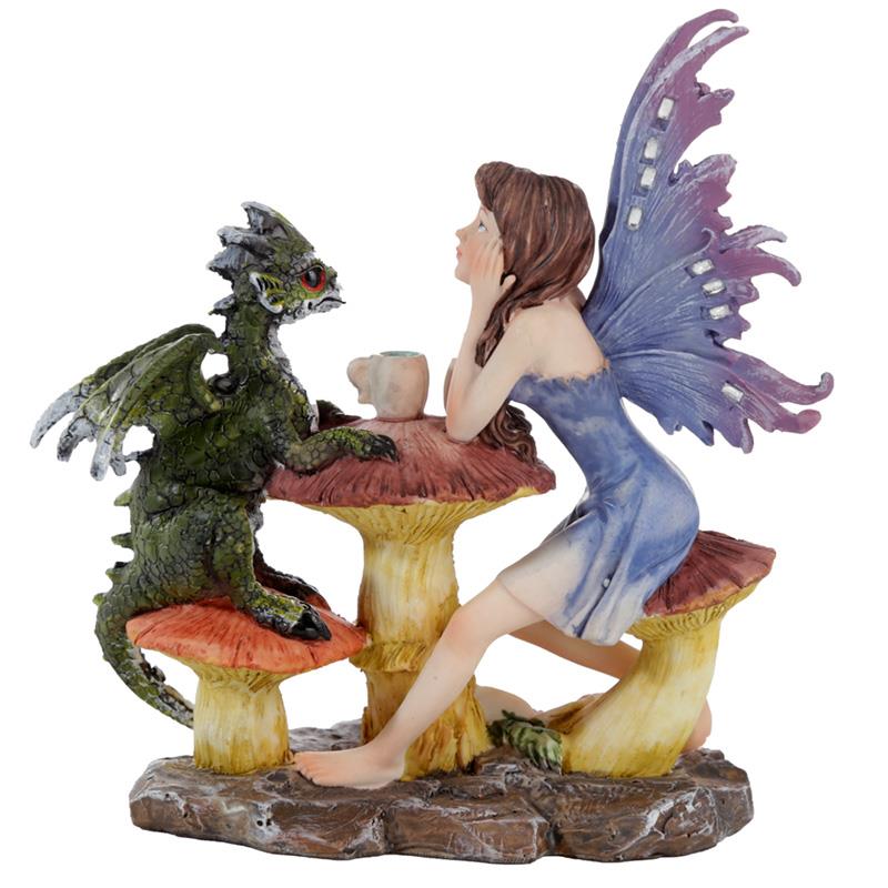 Enchanting Fairy with Dragon Companion Figurine - Fantasy Toadstool Ornament