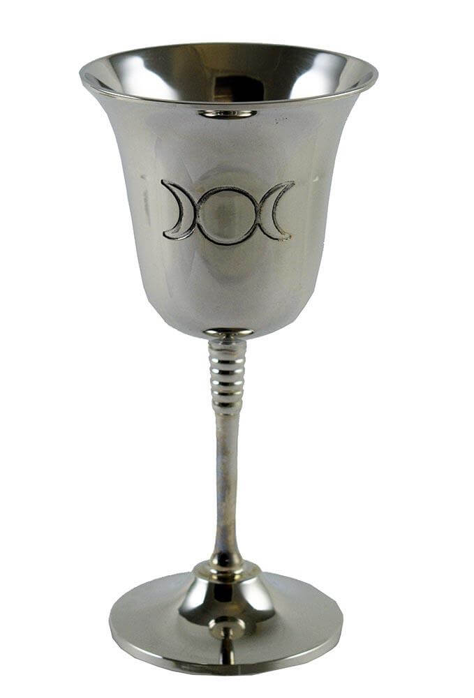 Silver Effect Triple Moon Goddess Goblet Chalice Wiccan Altar Decoration Pagan Ritual