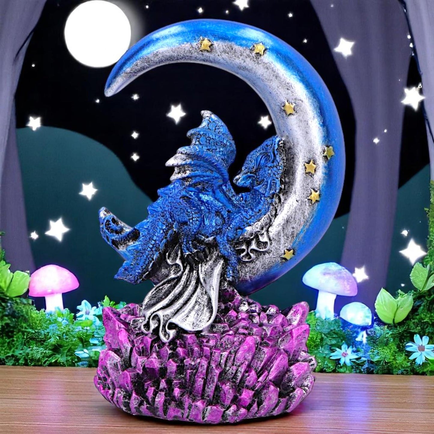 Mystical Dragon Crescent Moon Figurine Sleeping Dragonling Crystal Statue Gift
