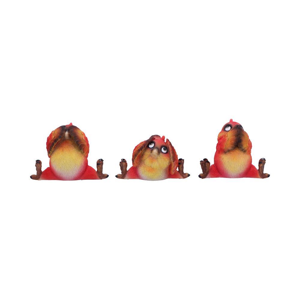 Three Wise Comical Birds Figurines See Hear Speak No Evil Wisdom Ornaments