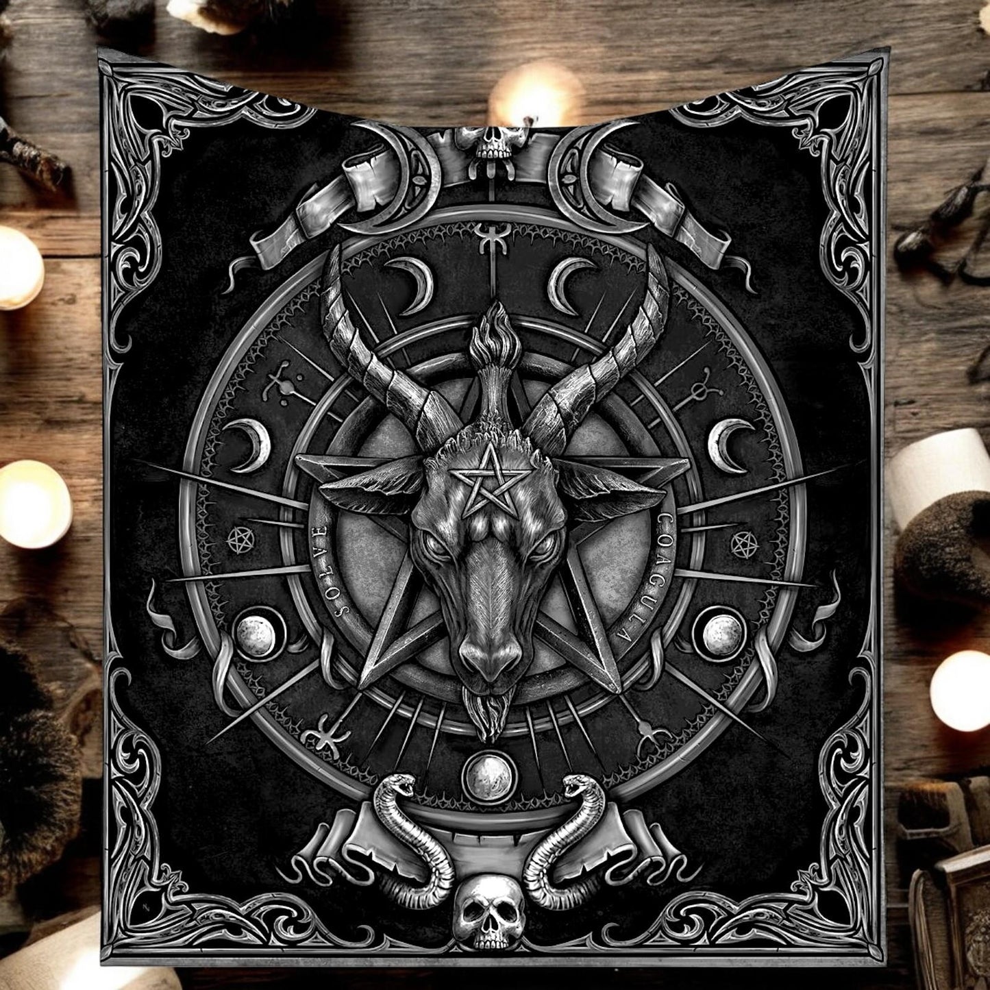 Baphomet Throw Blanket Occult Gothic Home Decor Black Sabbatical Goat Tapestry