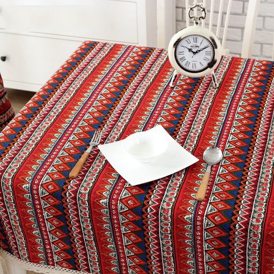 Ethnic Style Tablecloth - Vibrant Bohemian Table Cover with Geometric Tribal Pattern, Perfect for Dining Room or Kitchen Decor