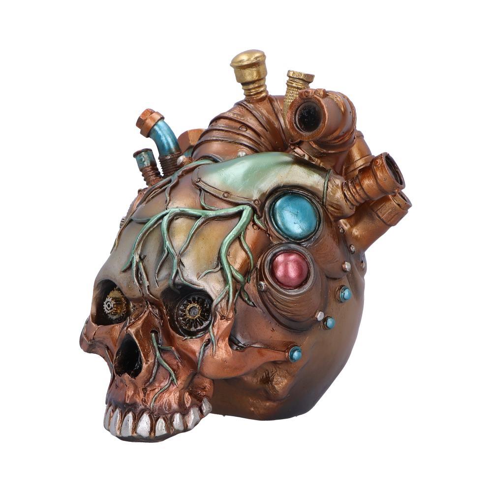 Steampunk Skull Heart Figurine Mechanical Gothic Ornament with Gears & Pipes