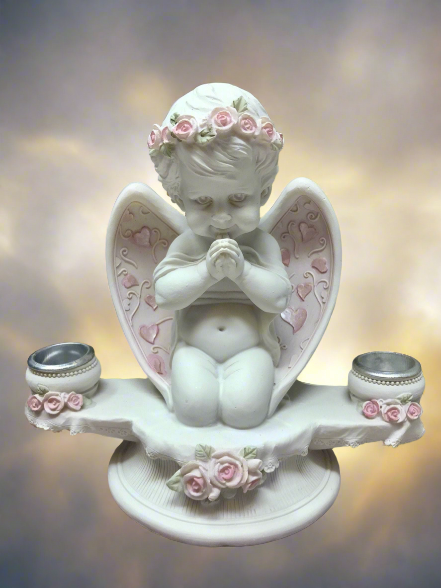 Guardian Angel Figurine Praying Cherub Candle Holder Statue Ornament Sculpture