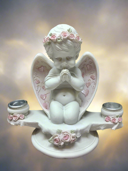 Guardian Angel Figurine Praying Cherub Candle Holder Statue Ornament Sculpture