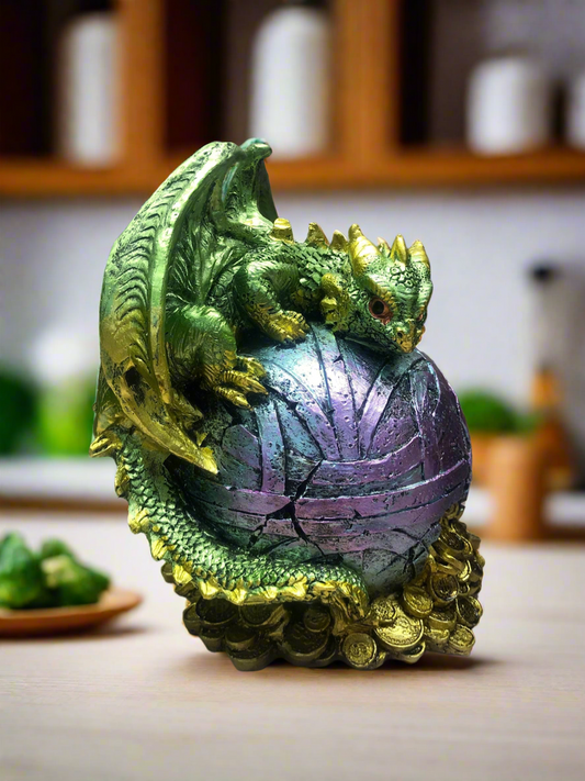 Whimsical Green Dragon Money Bank Fantasy Saving Box Dragons Collection Hand Made from Quality Designer Resin