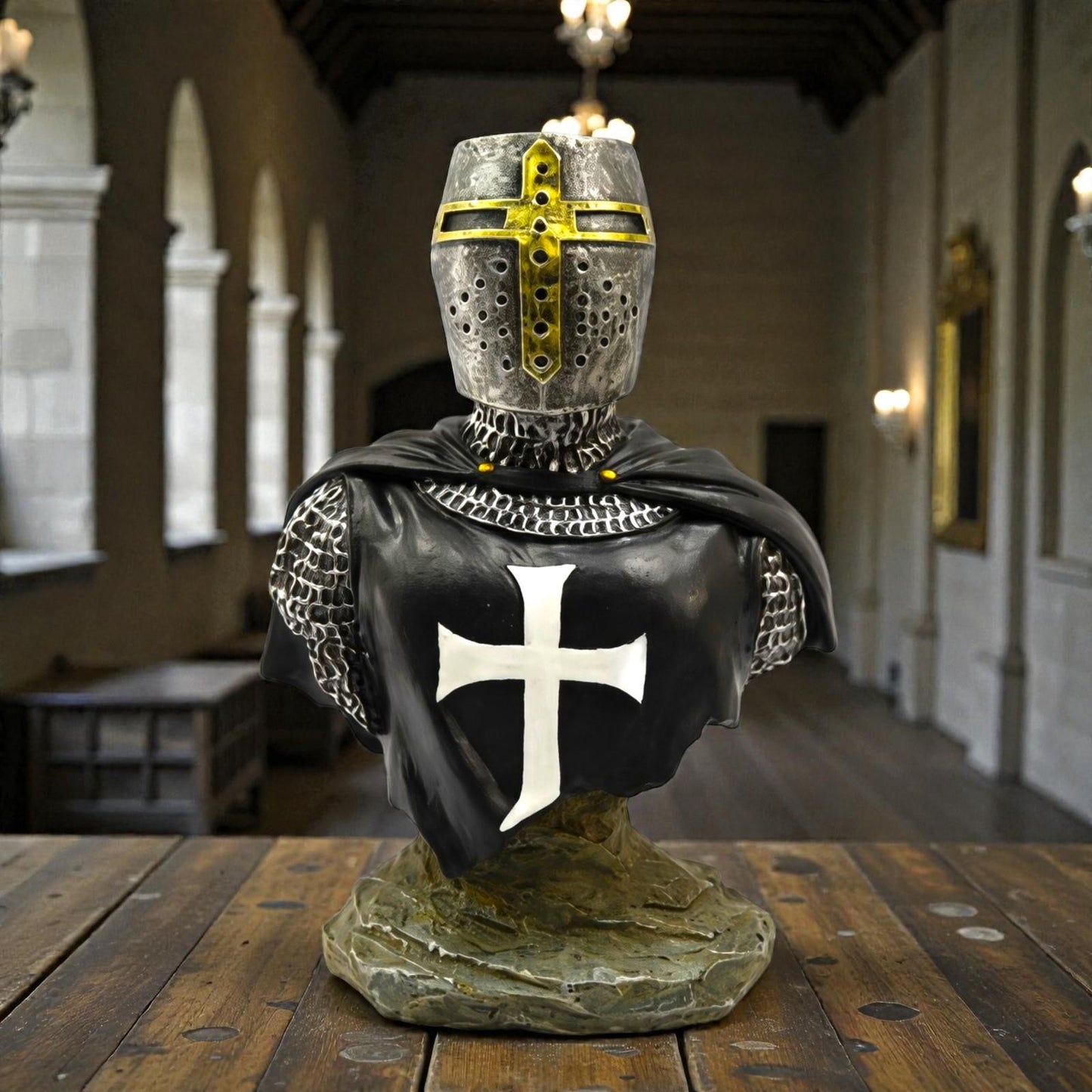 Dark Knight Templar Bust Crusader Helmet Medieval Gothic Warrior Ornament