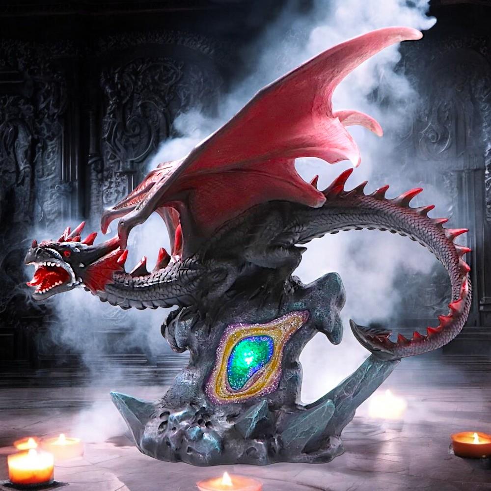 Majestic Fantasy Dragon Figurine with LED Light Up Base Mystical Crystal Core Art Decor