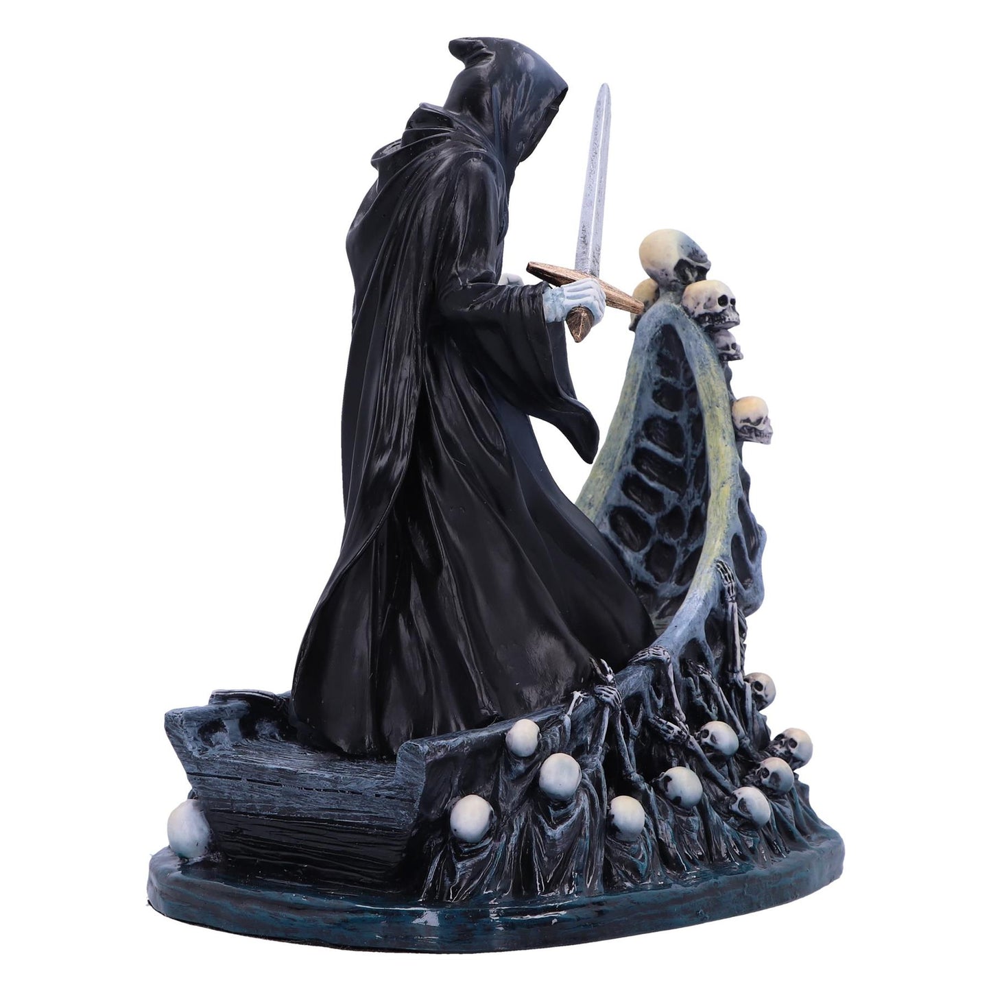 Gothic Ferryman Grim Reaper Figurine | Dark Fantasy Skeleton Boat Ornament | Horror Decor