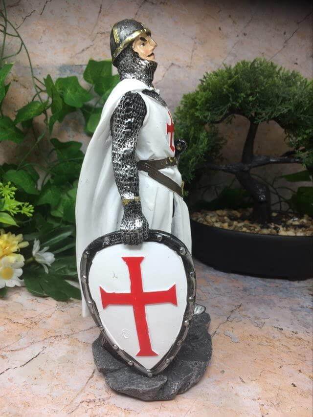 Templar Knight Standing with Sword & Shield Statue Ornament Medieval Gift Sculpture 23 cm-Osiris Craftworks