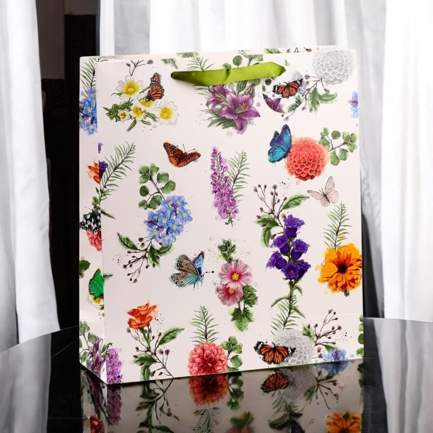 5x Extra Large Gift Bags - Butterfly Meadows Nature Design with Handles & Tag