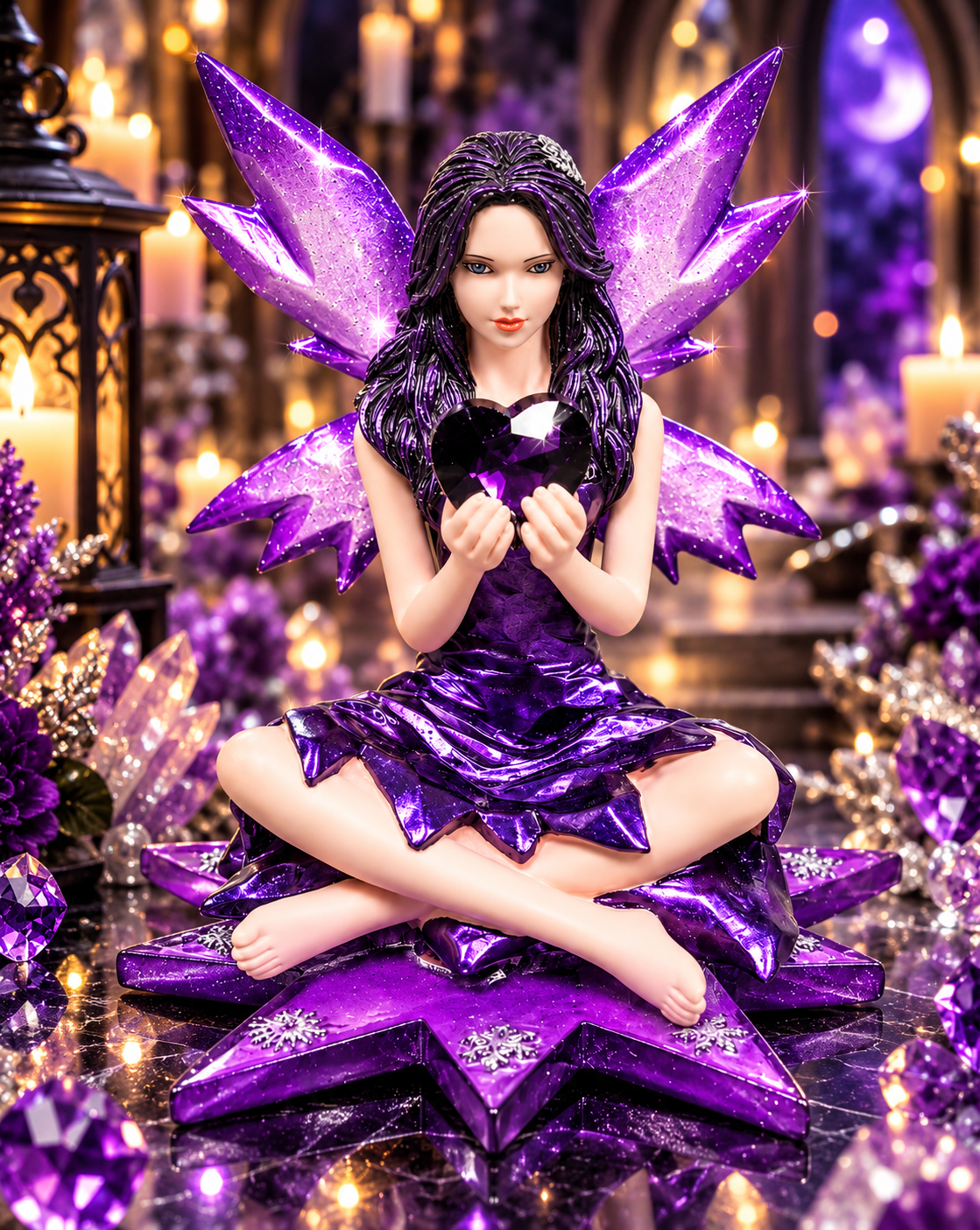 Purple Amethyst Fairy Figurine Holding Heart Gothic Fantasy Ornament Gift
