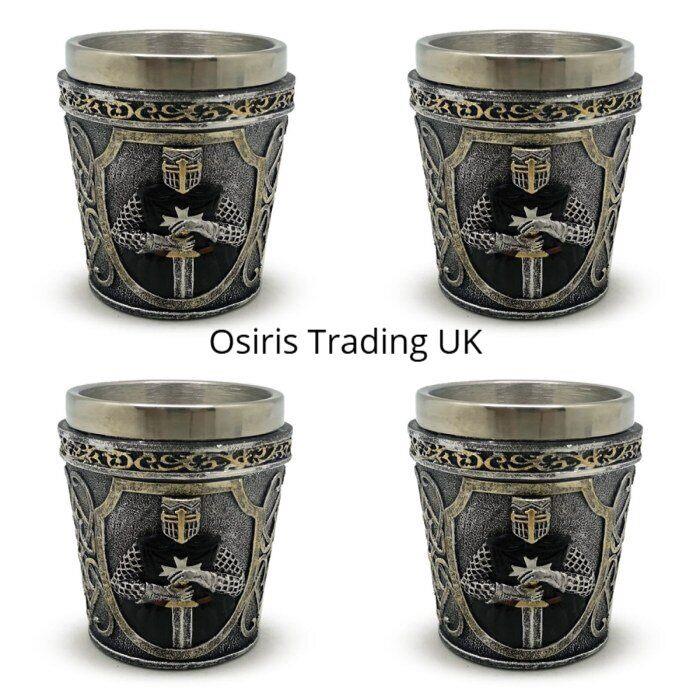 Gothic Shot Glasses Set of 4 - Medieval Tableware Decor Knights Templar Altar