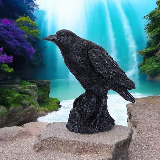 Gothic Raven Figurine Black Crow Resin Statue Dark Home Decor Altar Ornament 25cm