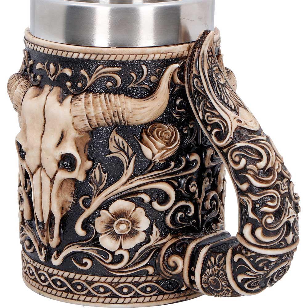Bull Skull Tankard Western Cowboy Mug Gothic Barware Collectible Drinkware