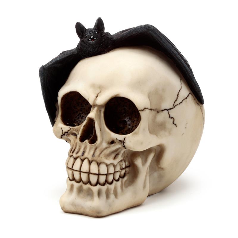 Gothic Skull and Bat Figurine Halloween Decor Dark Fantasy Occult Ornament