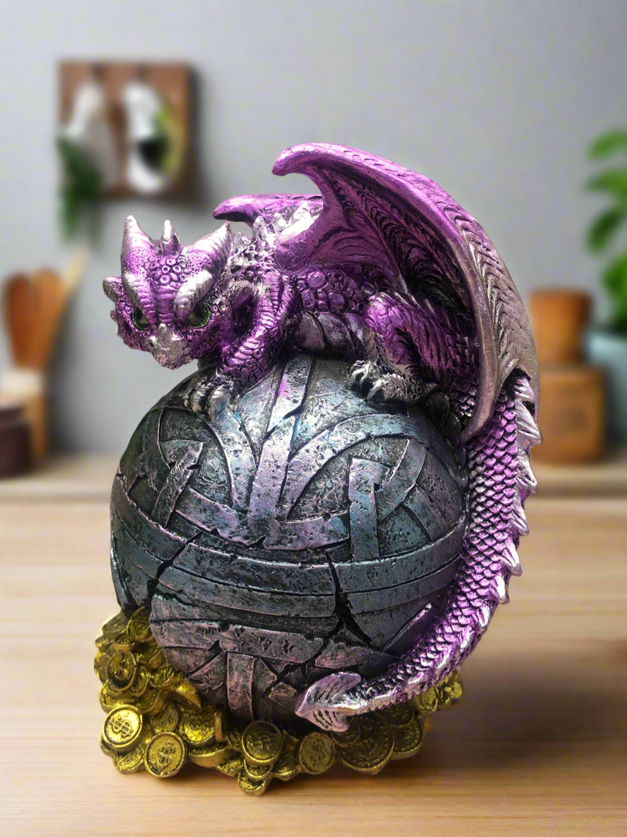 Whimsical Purple Dragon Money Bank Fantasy Saving Box Dragons Collection Hand Made from Quality Designer Resin