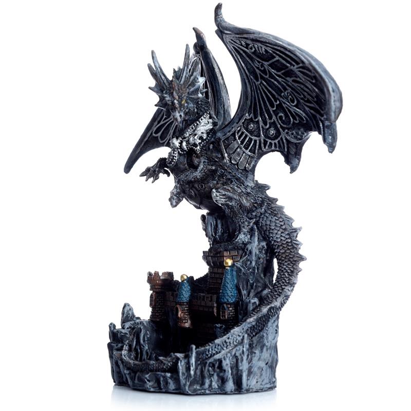 Castle Protector Dragon Statue - Magic Silver Fantasy Ornament Decor