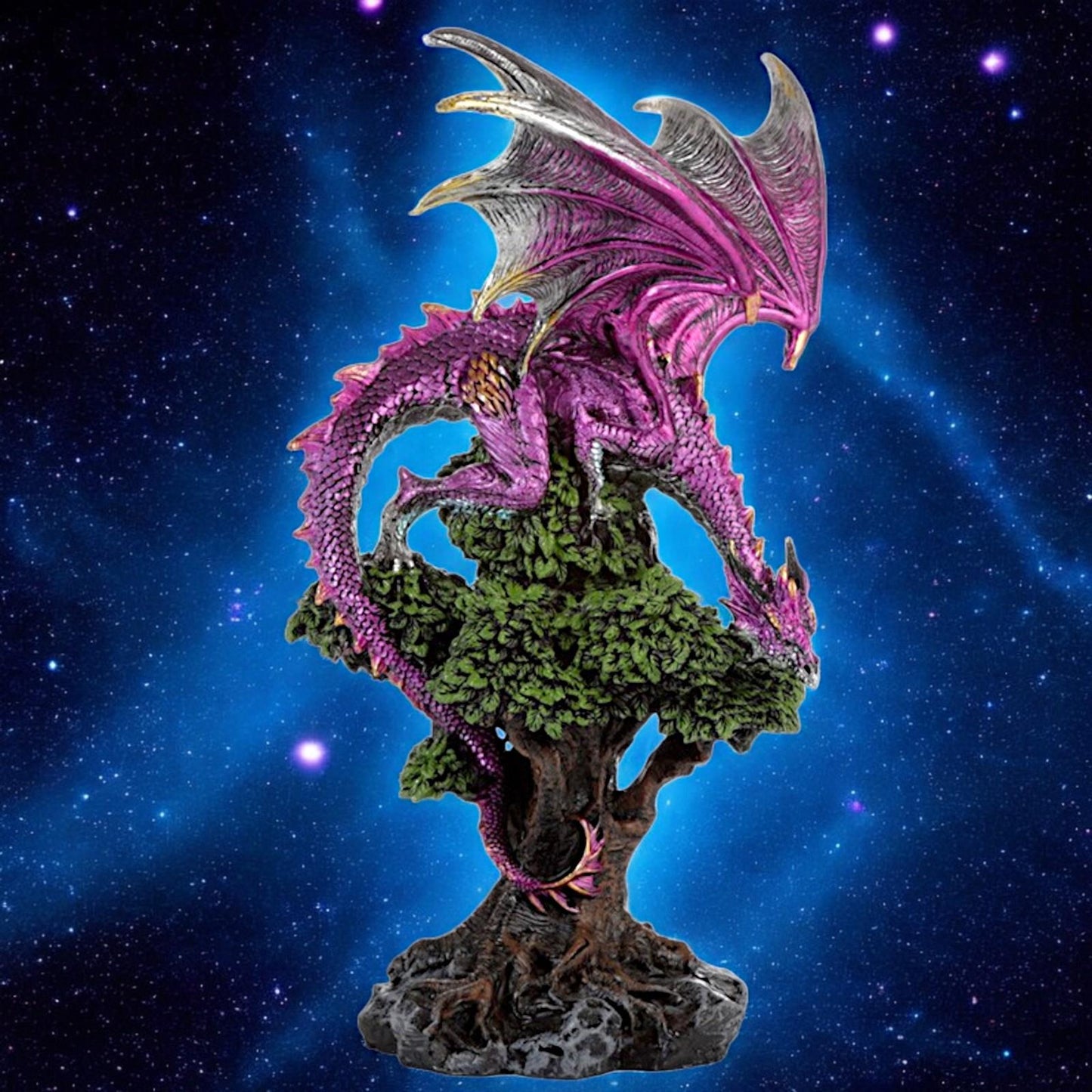 Majestic Purple Gothic Dragon Figurine Large Resin Fantasy Statue Ornament 31 cm