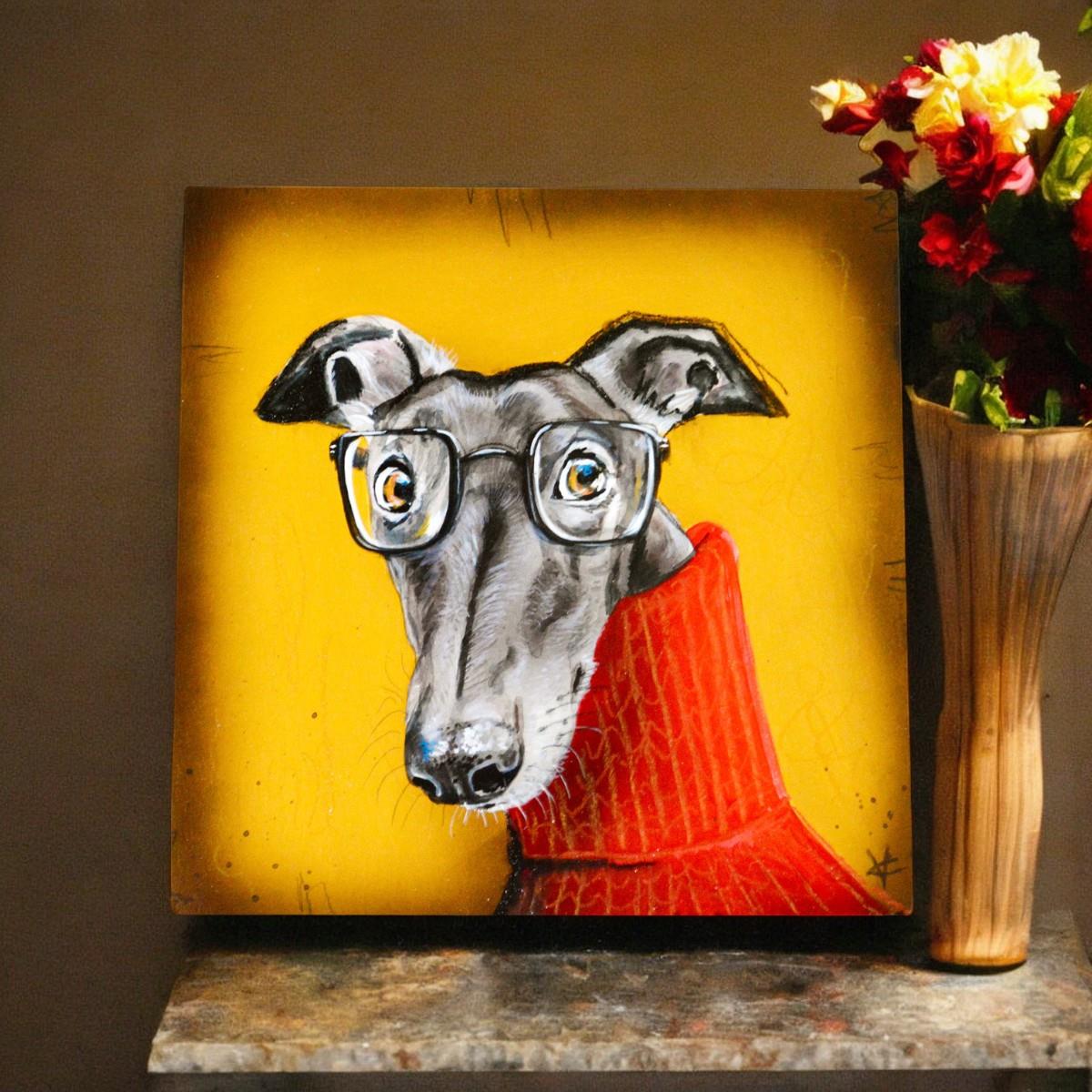 Derek Greyhound Dog Ceramic Tile by VICTORIA COLEMAN | 20x20cm Wall Art Tile | Unique Home Decor-Osiris Craftworks