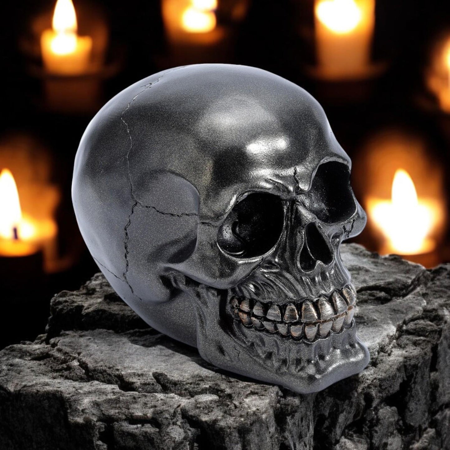 Gothic Black Skull Ornament Fantasy Resin Figurine Fantasy Altar Occult Statue