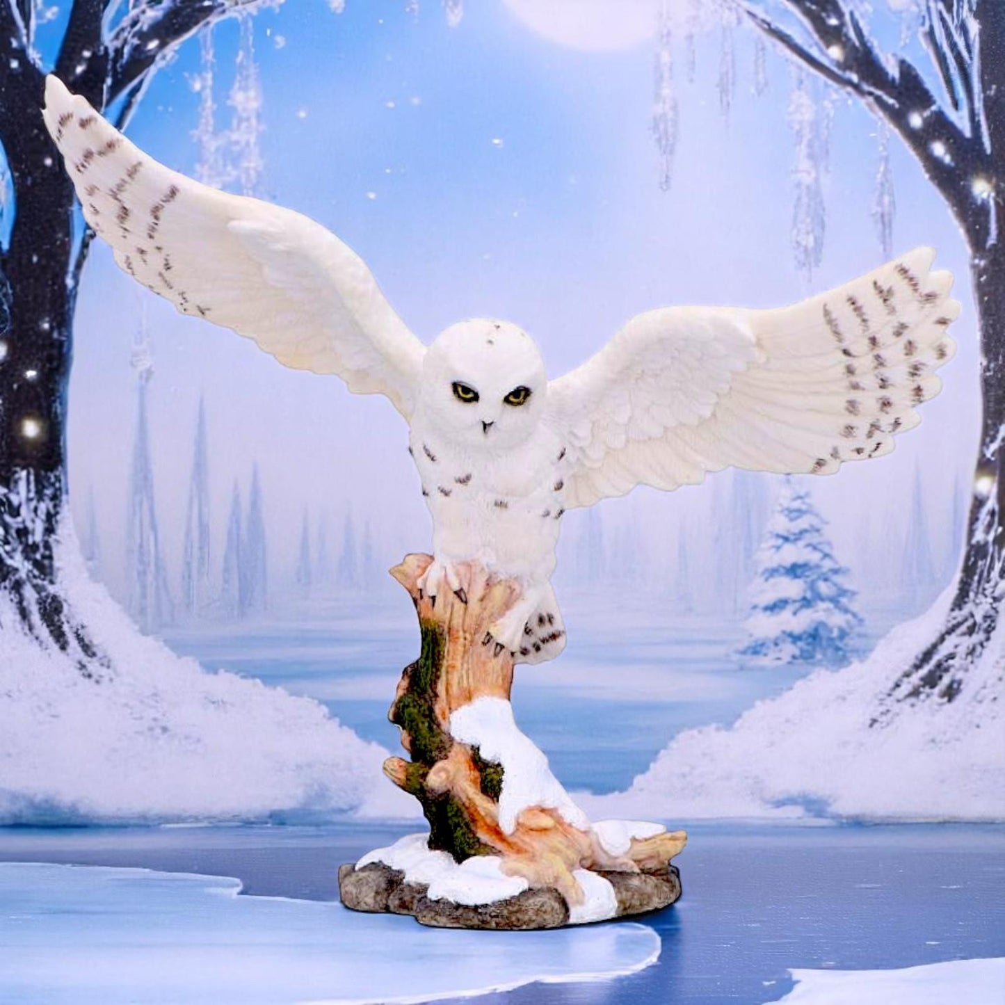 Majestic Snowy Owl Figurine Winter Scene Sculpture Wildlife Statue Art Decor Gift