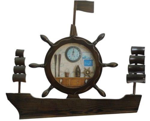 Nautical Wooden Ship Wheel Wall Clock | 70 x 62 cm Maritime Decor