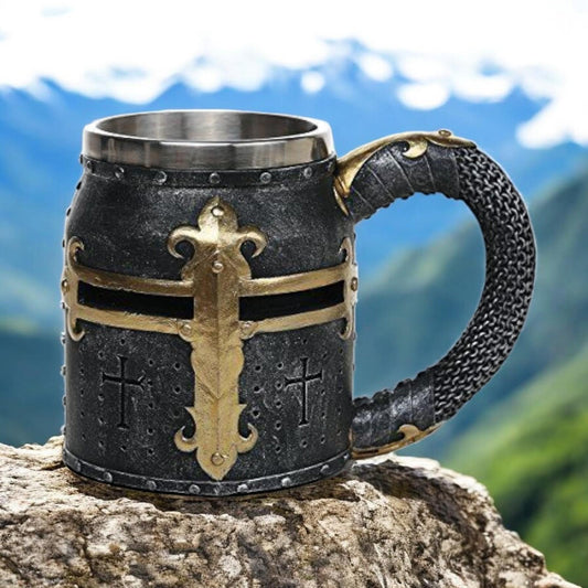 Crusader Tankard - Medieval Knight Mug with Stainless Steel Insert, Gothic Drinkware