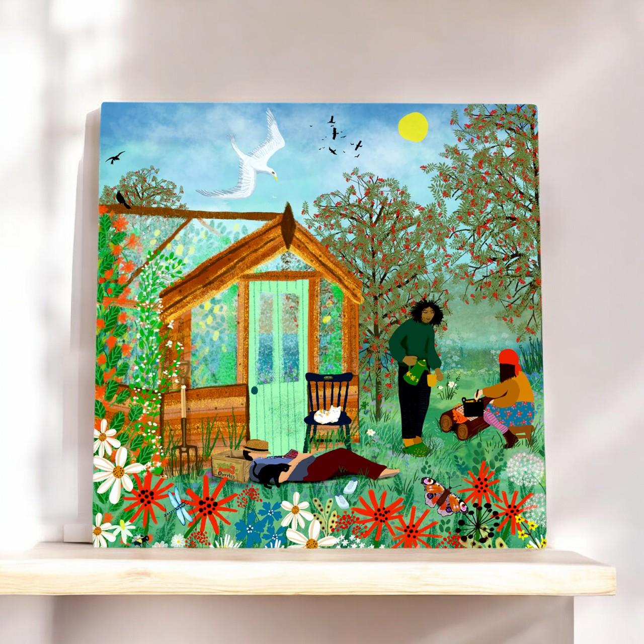 The Greenhouse People Ceramic Wall Tile 20x20 cm - Angela Holland Art Decor - Nature Garden Theme - Ready to Hang-Osiris Craftworks