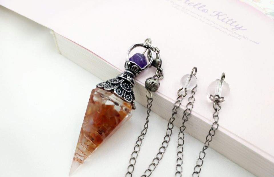 Gravel Resin Vintage Silver Amethyst Top Pendulum Pendant