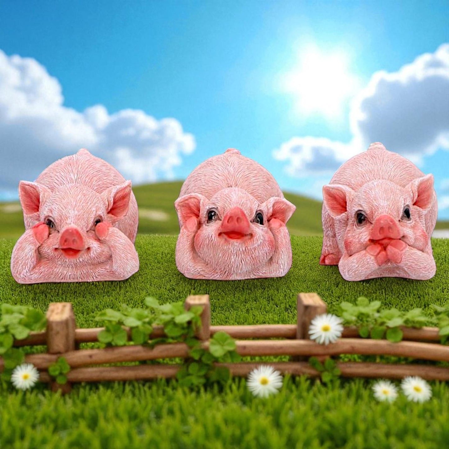 Three Wise Pigs Figurines Hear No, See No, Speak No Evil Cute Pig Ornaments Gift