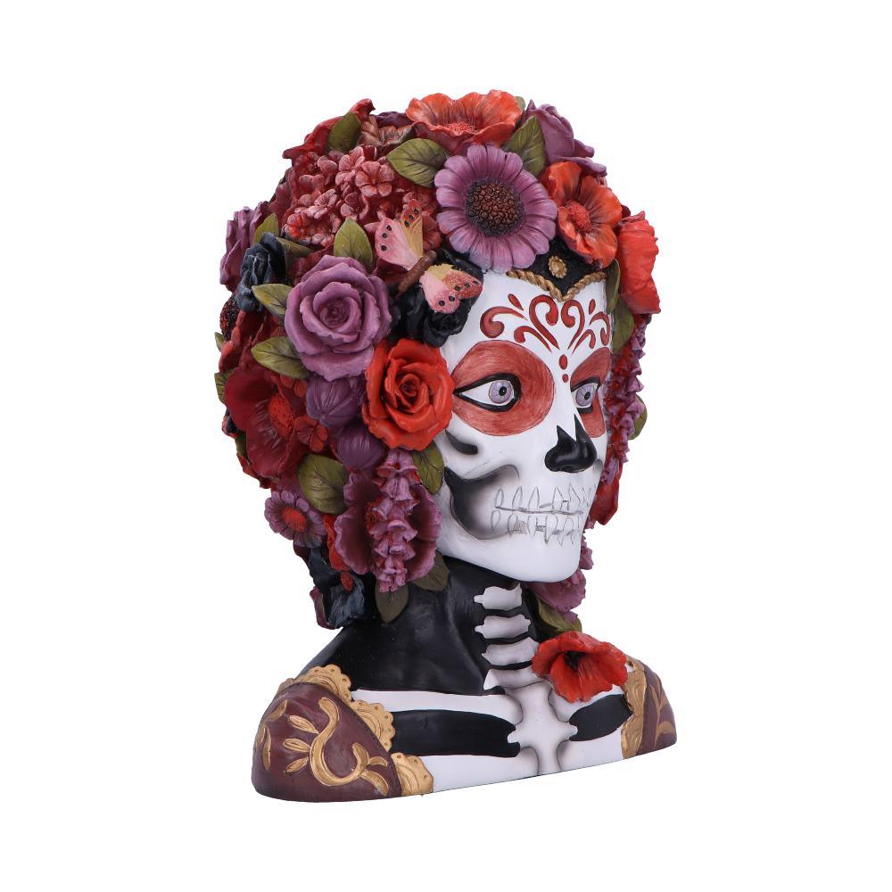 Gothic Festival Skeleton Bust Day of the Dead Sugar Skull Figurine with Flower Crown