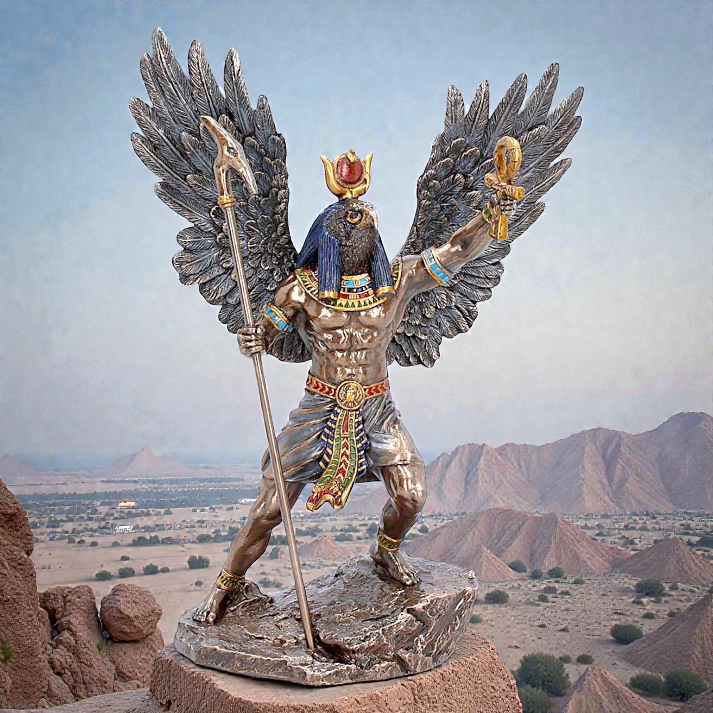 Ra Egyptian Sun God Statue Figurine Ornament Sculpture Winged Deity Mythology Decor