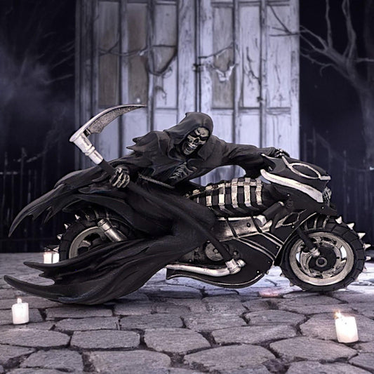 JR Grim Reaper on Motorcycle Figurine Gothic Biker Skull Statue Skeleton Horror Gift