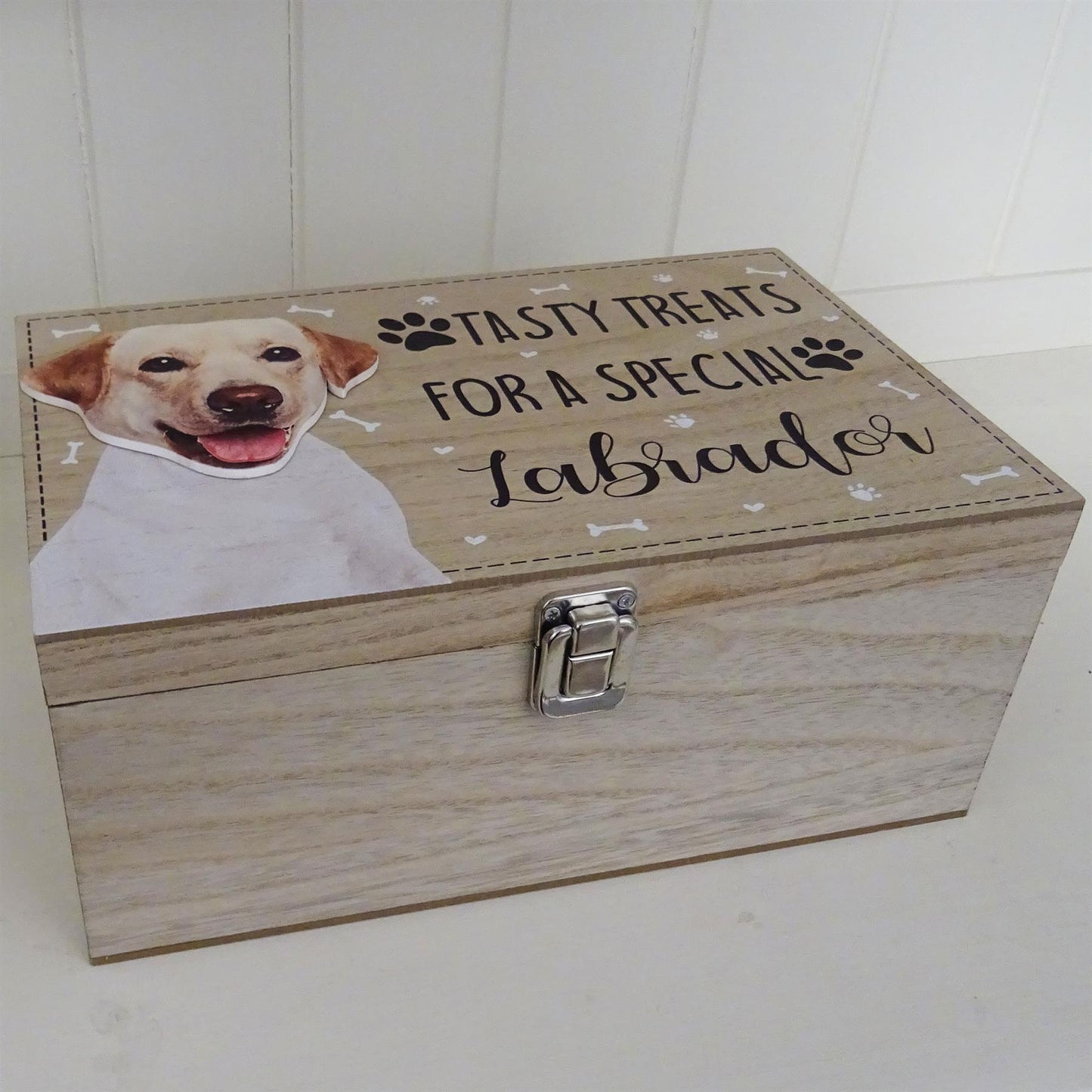 Labrador Golden Dog Treat Box | Wooden Pet Storage for Dog Lovers