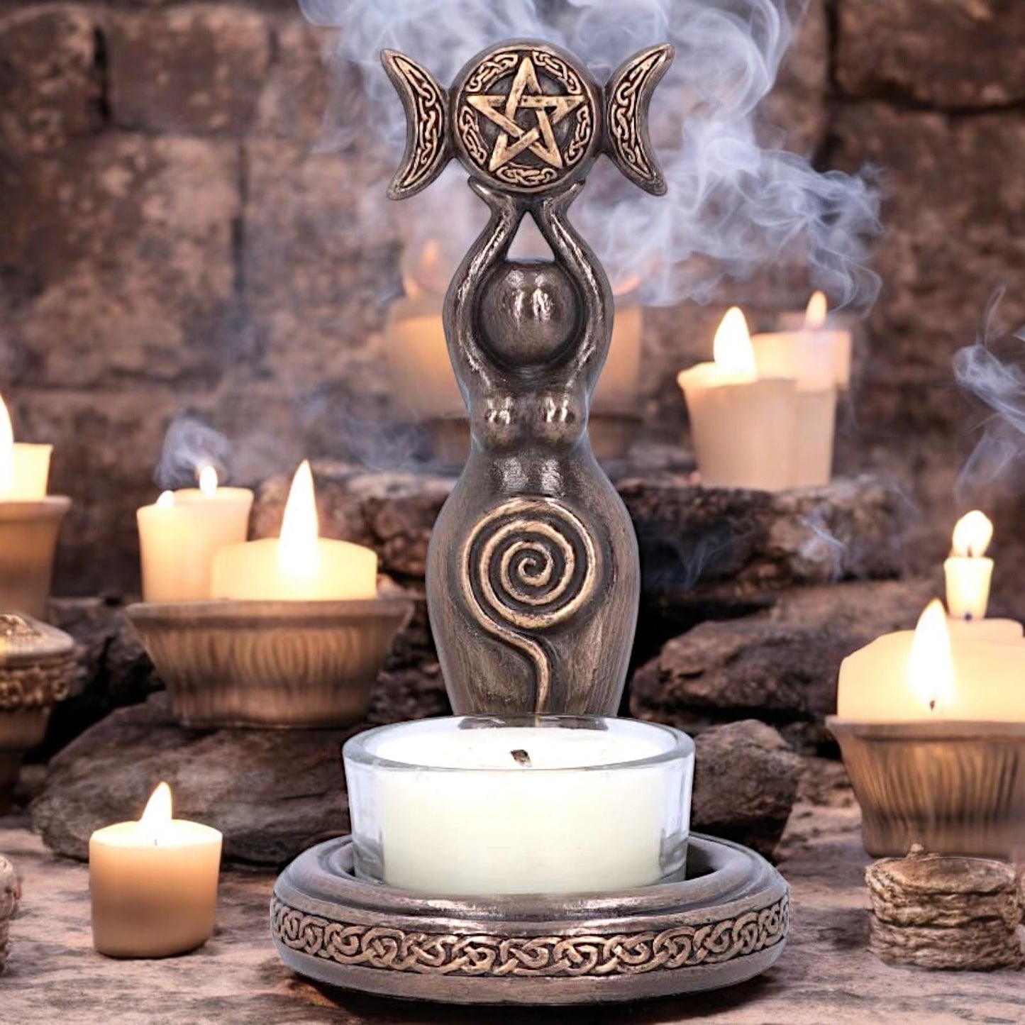 Triple Goddess Tealight Holder Wiccan Altar Decor Pagan Spiritual Alter ornament Statue