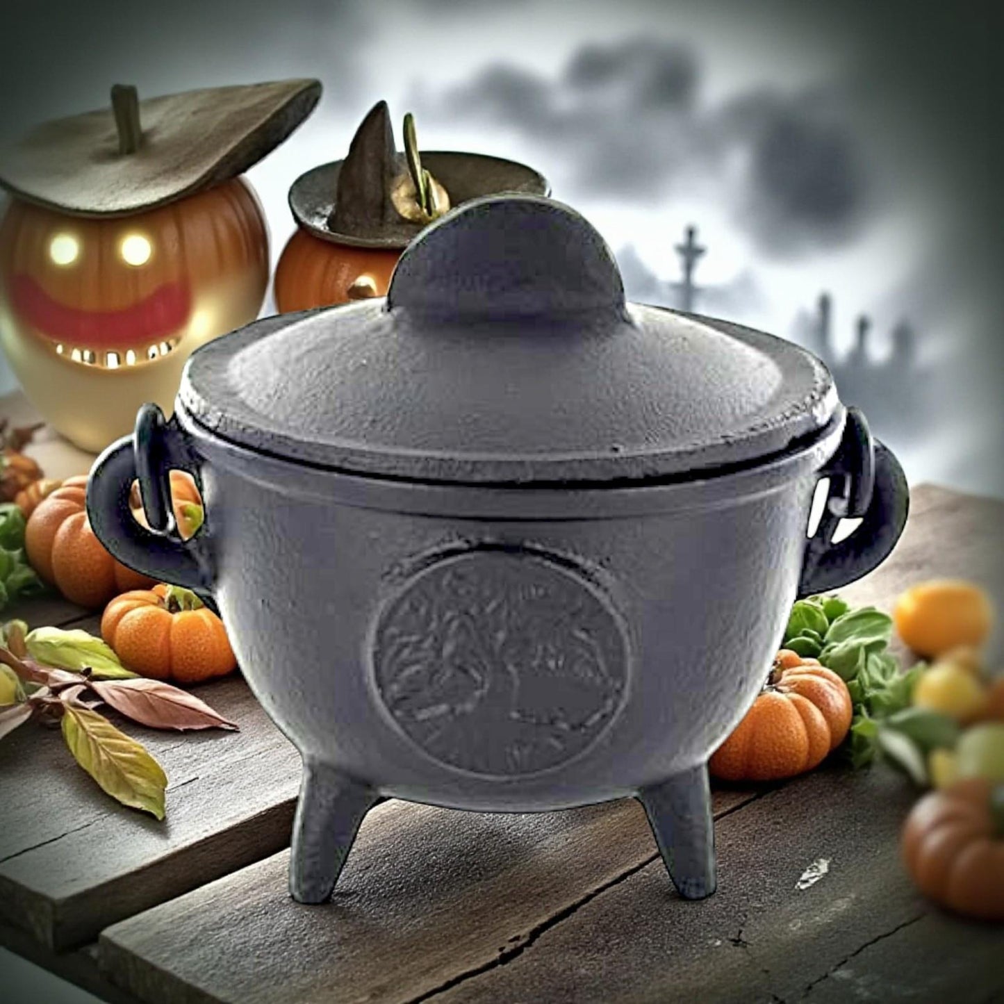 Cast Iron Tree of Life Cauldron Wiccan Altar Tool Pagan Witchcraft Ritual Burner