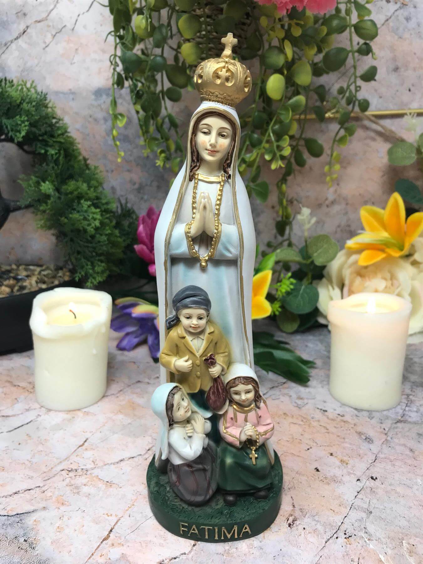 Blessed Virgin Mary Our Lady of Fatima with Children Statue Ornament Figurine for Home or Chapel