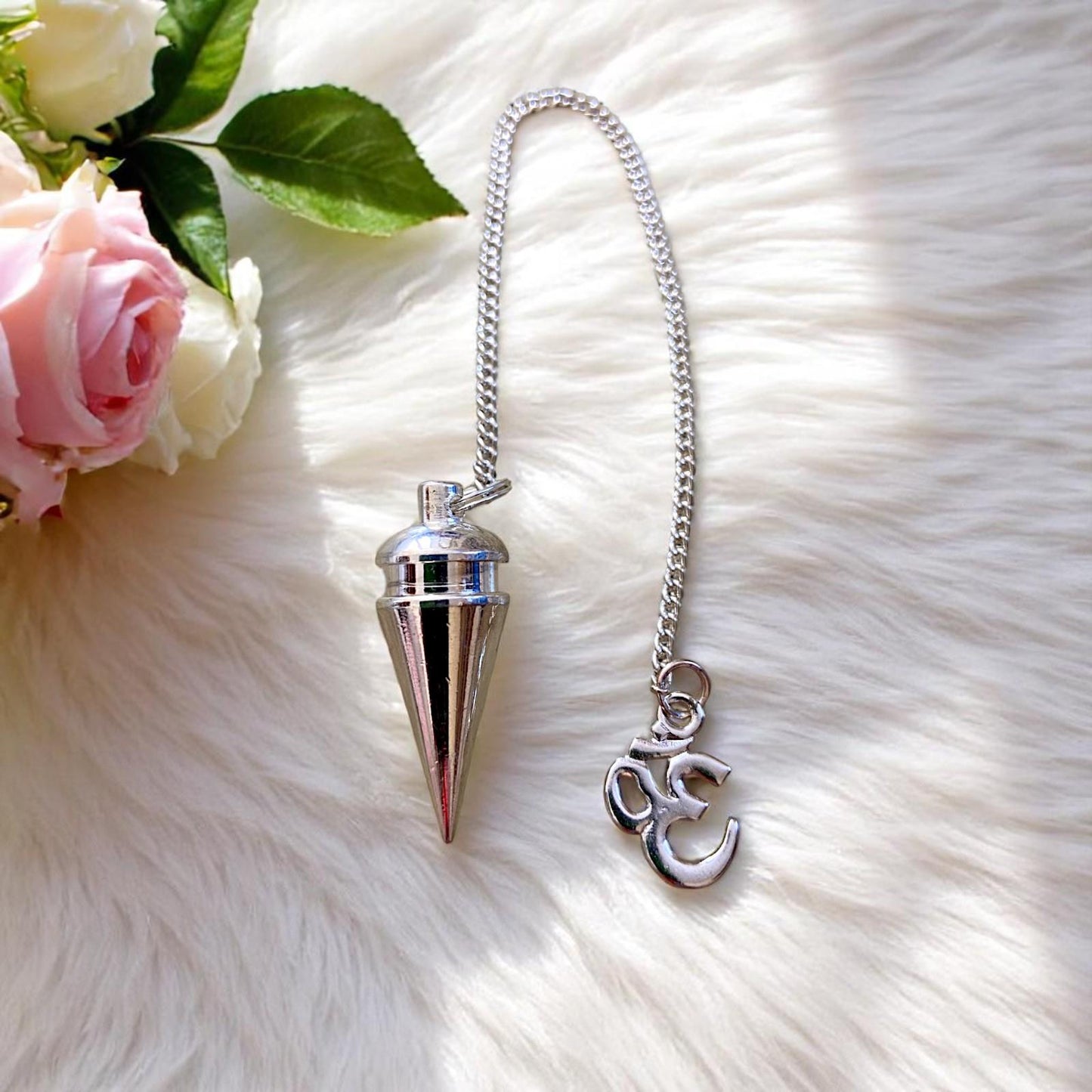 Metal Cone Pendulum + Om Charm Divination Tool Dowsing Healing Chakra Reiki