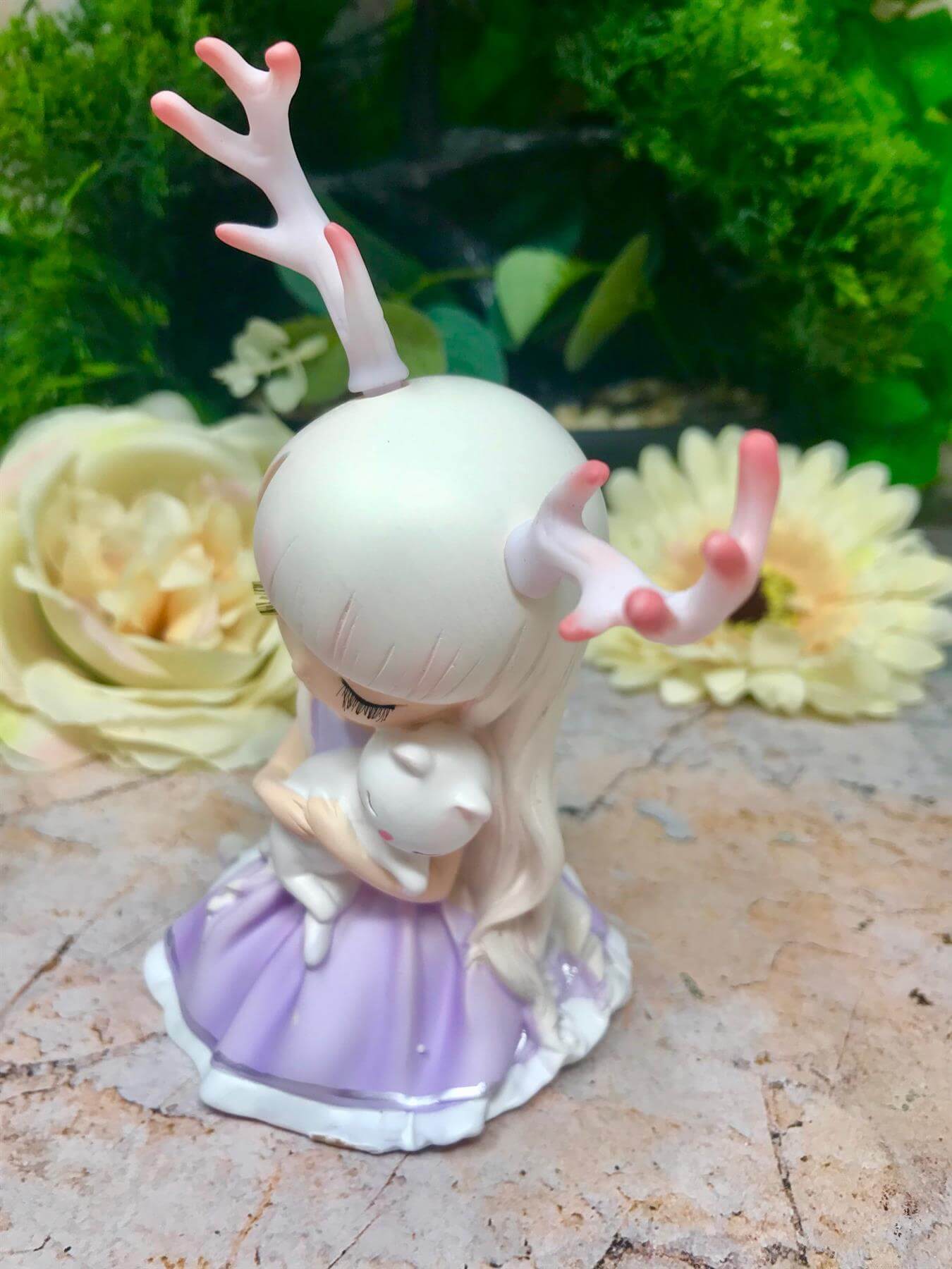 Adorable Mythical Creature Girl with Cat Sculpture Faun Figurine Fantasy Children of the Forest Collection