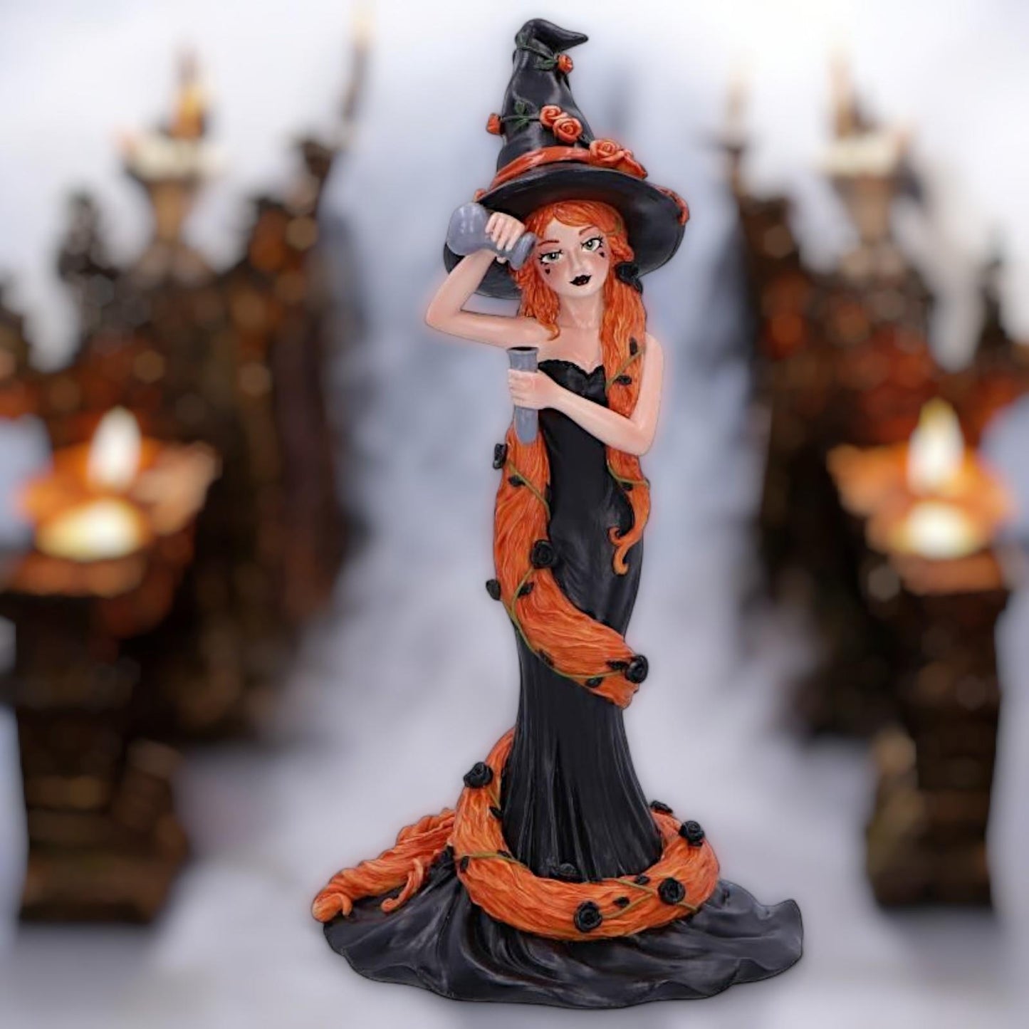 Enchanting Cinnamon Witch Figurine 23.5cm – Orange Hair, Sugar & Spice Design, Perfect Gift for Witchy Collections