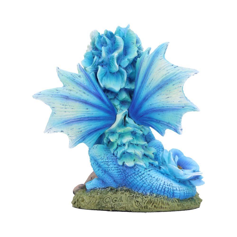 Blue Baby Dragon Figurine 11cm – Fantasy Resin Ornament with Rose & Glitter Wings