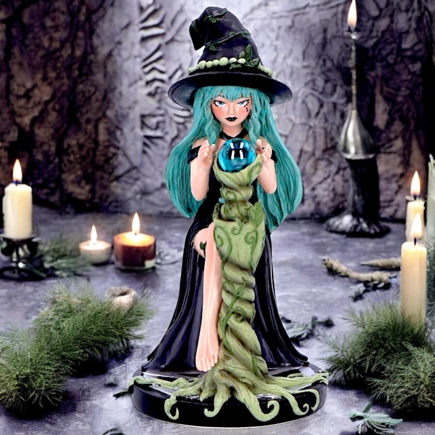 Sage Sugar & Spice Witch Figurine 17.5cm – Mystica Green Witch Decor for Collectors Boxed